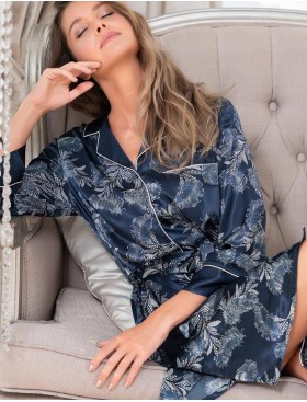 Шелковая рубашка-халат Mia-Amore VANESSA 3777, Цвет: темно-синий, Размеры: XL, изображение 3