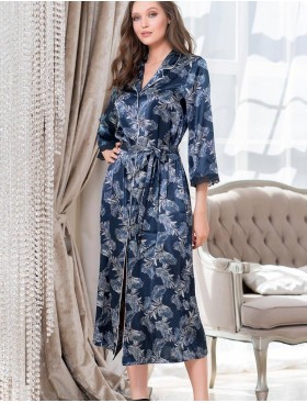 Шелковый халат на пуговицах Mia-Amore VANESSA 3779, Цвет: темно-синий, Размеры: L