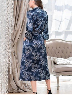 Шелковый халат на пуговицах Mia-Amore VANESSA 3779, Цвет: темно-синий, Размеры: L, изображение 2