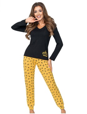 Пижамнный комплект с брюками Donna PRINCESSA, Цвет: горчичный/черный, Размеры: M, изображение 2