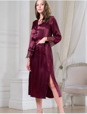 Длинный шелковый халат на пуговицах Mia-Amore SHARON 3809 бордовый, Цвет: бордовый, Размеры: S, изображение 2