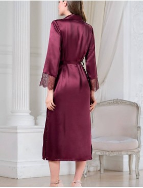 Длинный шелковый халат на пуговицах Mia-Amore SHARON 3809 бордовый, Цвет: бордовый, Размеры: S, изображение 3