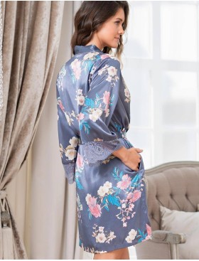 Шелковый халат кимоно Mia-Amore HENRIETTA 3763, Цвет: жемчужно-серый, Размеры: 2XL/3XL, изображение 2