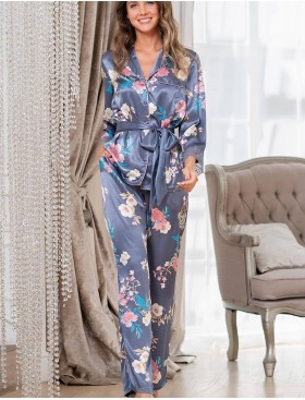 Шелковая пижама с брюками Mia-Amore HENRIETTA 3765, Цвет: жемчужно-серый, Размеры: L, изображение 2