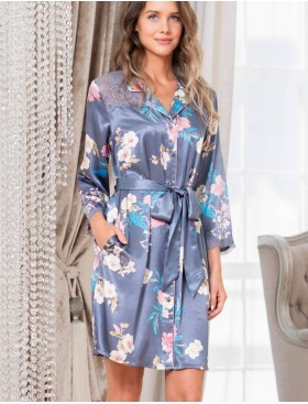 Шелковая рубашка-халат Mia-Amore HENRIETTA 3767, Цвет: жемчужно-серый, Размеры: M, изображение 3