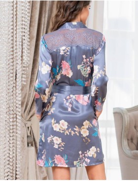 Шелковая рубашка-халат Mia-Amore HENRIETTA 3767, Цвет: жемчужно-серый, Размеры: M, изображение 4