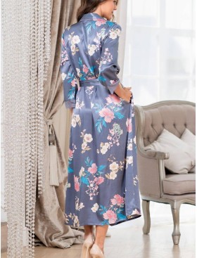 Длинный шелковый халат на пуговицах Mia-Amore HENRIETTA 3769, Цвет: жемчужно-серый, Размеры: M, изображение 2