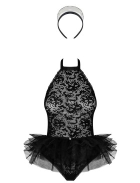 Ролевой костюм горничной Obsessive FRILLES, Цвет: черный, Размеры: 2XL/3XL, изображение 3