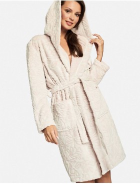 Теплый халат с капюшоном Esotiq 39264 FREYA пудровый, Цвет: пудровый, Размеры: S