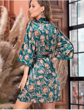 Шелковый халат-кимоно женский Mia-Amore EMERALD 3783, Цвет: изумрудный, Размеры: 2XL/3XL, изображение 2
