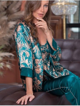 Шелковая пижама тройка Mia-Amore EMERALD 3786, Цвет: изумрудный, Размеры: 3XL