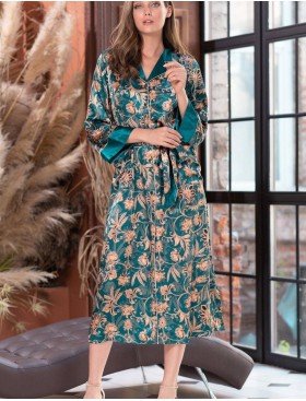 Длинный шелковый халат на пуговицах Mia-Amore EMERALD 3789, Цвет: изумрудный, Размеры: L