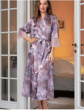 Длинный шелковый халат с кружевом Mia-Amore 3659 AURORA античная роза, Цвет: античная роза, Размеры: S/M