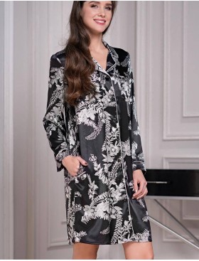 Ночная рубашка-халат шелк Mia-Amore MIRIAM 3487, Цвет: черный, Размеры: S