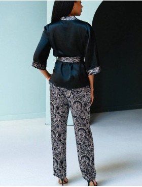 Пижама шелковая с принтом Mia-Mia VANDA 15188, Цвет: черный, Размеры: XL, изображение 2