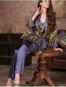 Шелковый комплект тройка Mia-Amore ARMANI GOLD 3496, Цвет: темно-синий/золотой, Размеры: M, изображение 2