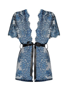 Полупрозрачный пеньюар Obsessive YASSMYNE PEIGNOIR, Цвет: черный/синий, Размеры: S/M, изображение 3