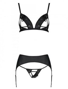 Сексуальный комплект с поясом для чулок Passion MILEY SET WITH OPEN BRA, Цвет: черный, Размеры: 2XL/3XL, изображение 3