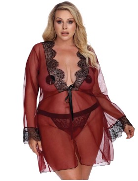 Прозрачный пеньюар Gorgeous ARABELLA ROBE, Цвет: бордовый, Размеры: 5XL/6XL