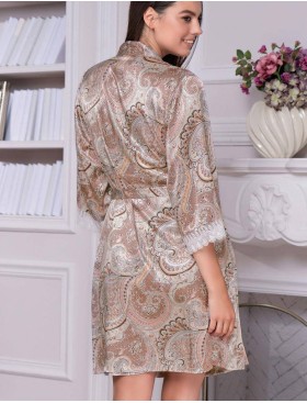 Короткий шелковый халат Mia-Amore 3453 CLEMENTINA, Цвет: латте, Размеры: L/XL, изображение 2