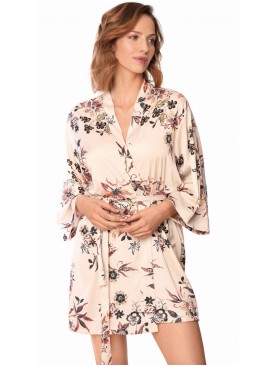 Короткий халат-кимоно из атласа Nipplex XIANA, Цвет: бежевый, Размеры: S