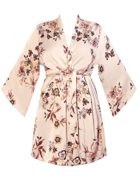 Короткий халат-кимоно из атласа Nipplex XIANA, Цвет: бежевый, Размеры: S, изображение 3