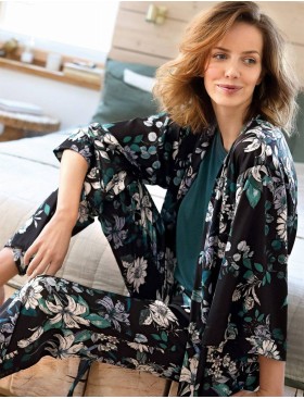 Атласный халат кимоно Nipplex XENA с принтом, Цвет: изумруд, Размеры: S, изображение 2