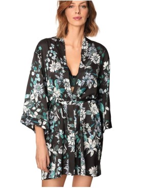 Атласный халат кимоно Nipplex XENA с принтом, Цвет: изумруд, Размеры: S