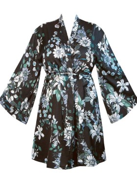 Атласный халат кимоно Nipplex XENA с принтом, Цвет: изумруд, Размеры: S, изображение 3