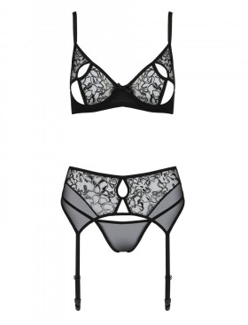 Сексуальный комплект с поясом для чулок Passion PRIMULA SET, Цвет: черный, Размеры: 2XL/3XL, изображение 3