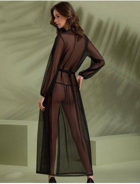 Длинный пеньюар Passion ZINNIA PEIGNOIR, Цвет: черный, Размеры: 2XL/3XL, изображение 2