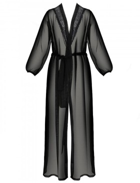 Длинный пеньюар Passion ZINNIA PEIGNOIR, Цвет: черный, Размеры: 2XL/3XL, изображение 3