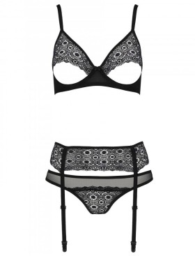 Сексуальный комплект с поясом для чулок Passion ZINNIA SET, Цвет: черный, Размеры: 2XL/3XL, изображение 3