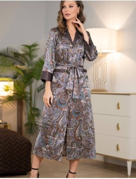 Длинный халат на пуговицах шелк Mia-Amore GINA 3819, Цвет: мульти, Размеры: L