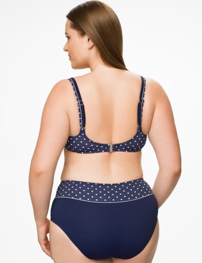 Темно-синий раздельный купальник Fianeta 2968 в белый горох, Цвет: белая отделка, Размеры: 85G, изображение 2