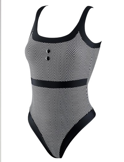 Полосатый закрытый купальник UNICONF CBI36 V1 EXTRAVAGANT SIMPLICITY, Цвет: черный, Размеры: S, изображение 3