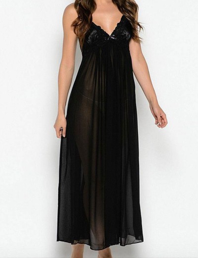 Длинная сорочка из шифона и атласа Mia-Mia MILADY 7725 черный, Цвет: черный, Размеры: S/M, изображение 2