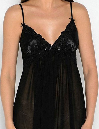 Длинная сорочка из шифона и атласа Mia-Mia MILADY 7725 черный, Цвет: черный, Размеры: S/M, изображение 4