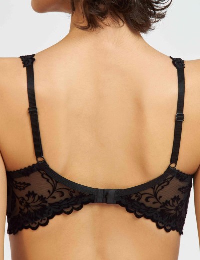 Бюстгальтер балконет с флок напылением Simona M 608 бархат черный/ серебристый пион, Цвет: бархат черный/пион, Размеры: 70G, изображение 2