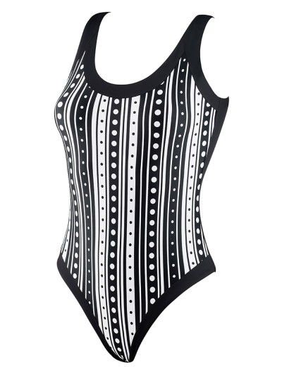 Черно-белый слитный купальник UNICONF CBI121 DELICATE DOTS & LINES, Цвет: черный, Размеры: S, изображение 3