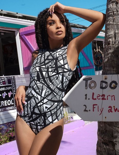 Закрытый купальник UNICONF CBI211 V1 GRAPHICAL MOOD, Цвет: черно-белый, Размеры: L, изображение 2