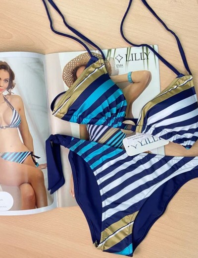 Открытый полосатый купальник Lilly FL42I синий, Цвет: синий, Размеры: 85B, изображение 3