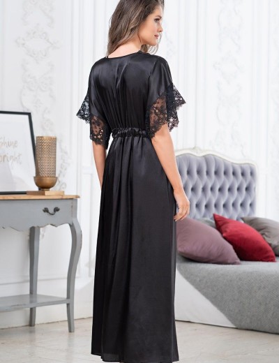 Длинный шелковый пеньюар Mia-Amore EDITA 3679 черный, Цвет: черный, Размеры: 2XL, изображение 2