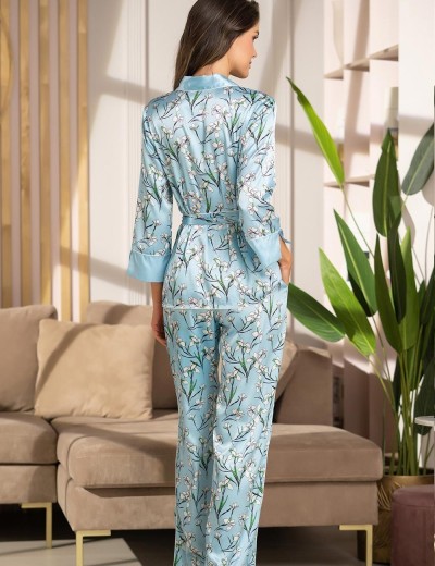 Атласный комплект с брюками Mia-Amore FLORA 7206 голубой, Цвет: голубой, Размеры: L, изображение 2