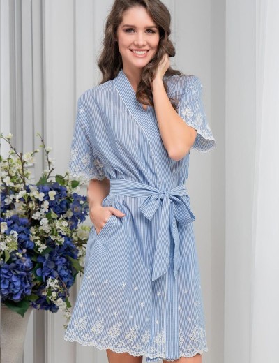 Короткий хлопковый халат Mia-Amore NIZZA 6713, Цвет: голубой, Размеры: XS, изображение 3