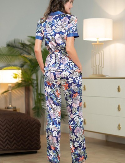 Атласный комплект с брюками Mia-Amore TROPICANA 7196, Цвет: темно-синий, Размеры: S, изображение 2