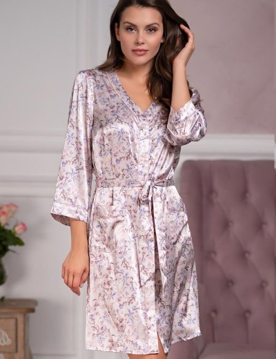 Короткий шелковый халат Mia-Amore VLADLENA 3597, Цвет: жемчужный, Размеры: XL, изображение 3