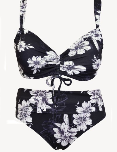 Раздельный купальник цветы Sielei FL54+FL67 nero, Цвет: nero (черный), Размеры: 95C, изображение 2