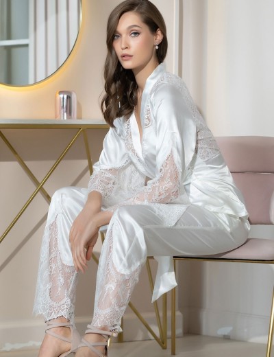 Брючный комплект из атласа Mia-Amore ANETTA 7256 белый, Цвет: белый, Размеры: S, изображение 4