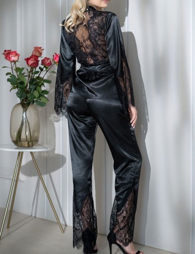 Брючный комплект из атласа Mia-Amore ANETTA 7256 черный, Цвет: черный, Размеры: S, изображение 2